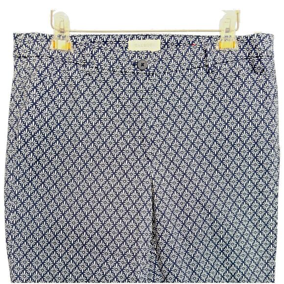 Talbots Crop Skimmer Pants Button Hem Blue Print Women 14 Coastal Preppy Stretch - Picture 9 of 14
